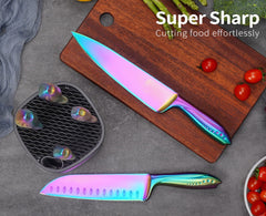 Rainbow Knives 7 inch Santoku Knife from 7 piece set rainbow finish
