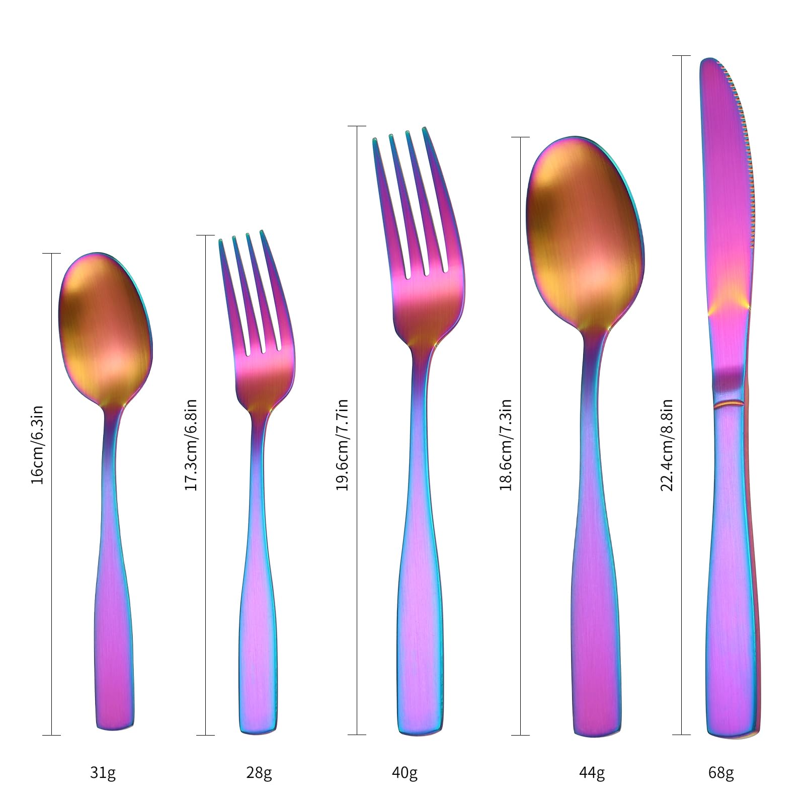 rainbow matte finish stainless steel flatware close up