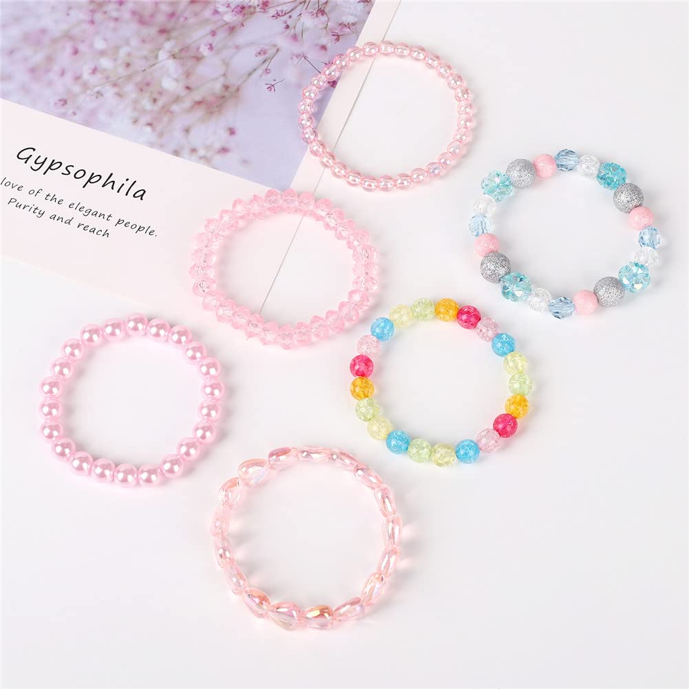 Rainbow stretchy bead bracelets pink love design for kids