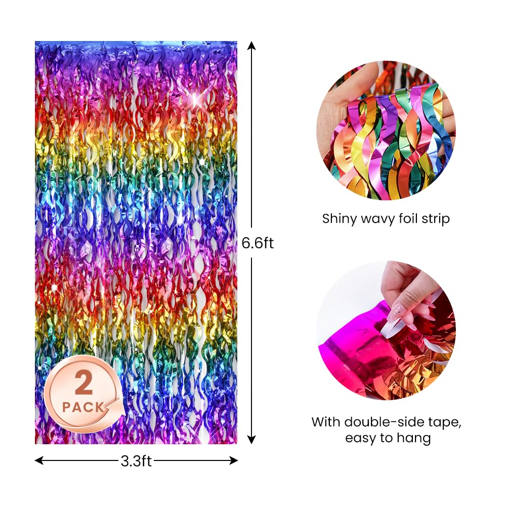 Wavy rainbow gradient metal wire foil tassel curtain for parties