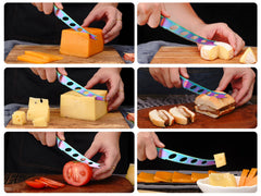 Rainbow titanium coated cheese knife detail