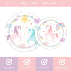 Unicorn party decorations with rainbow sun and clouds