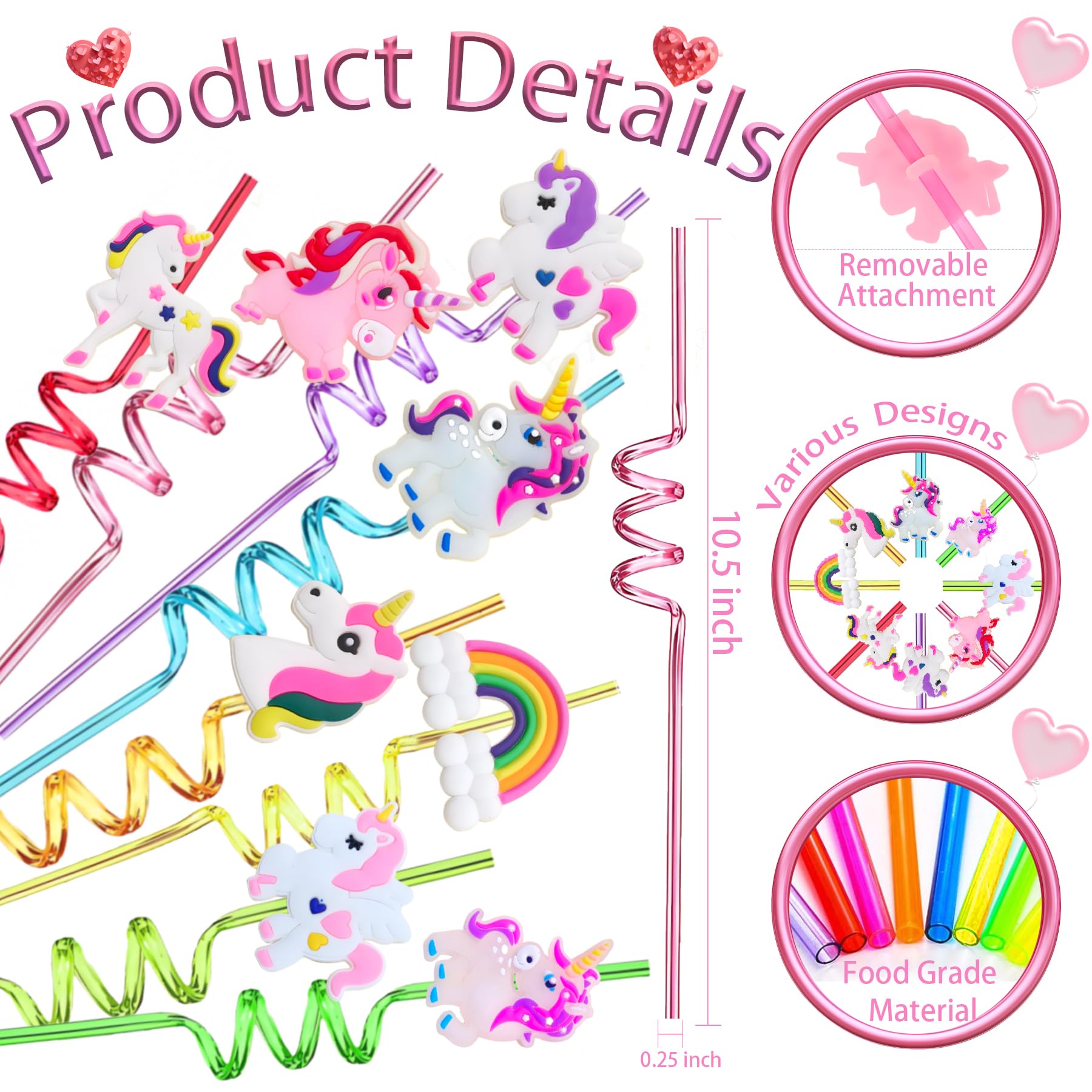 Rainbow unicorn shapes removable on straw