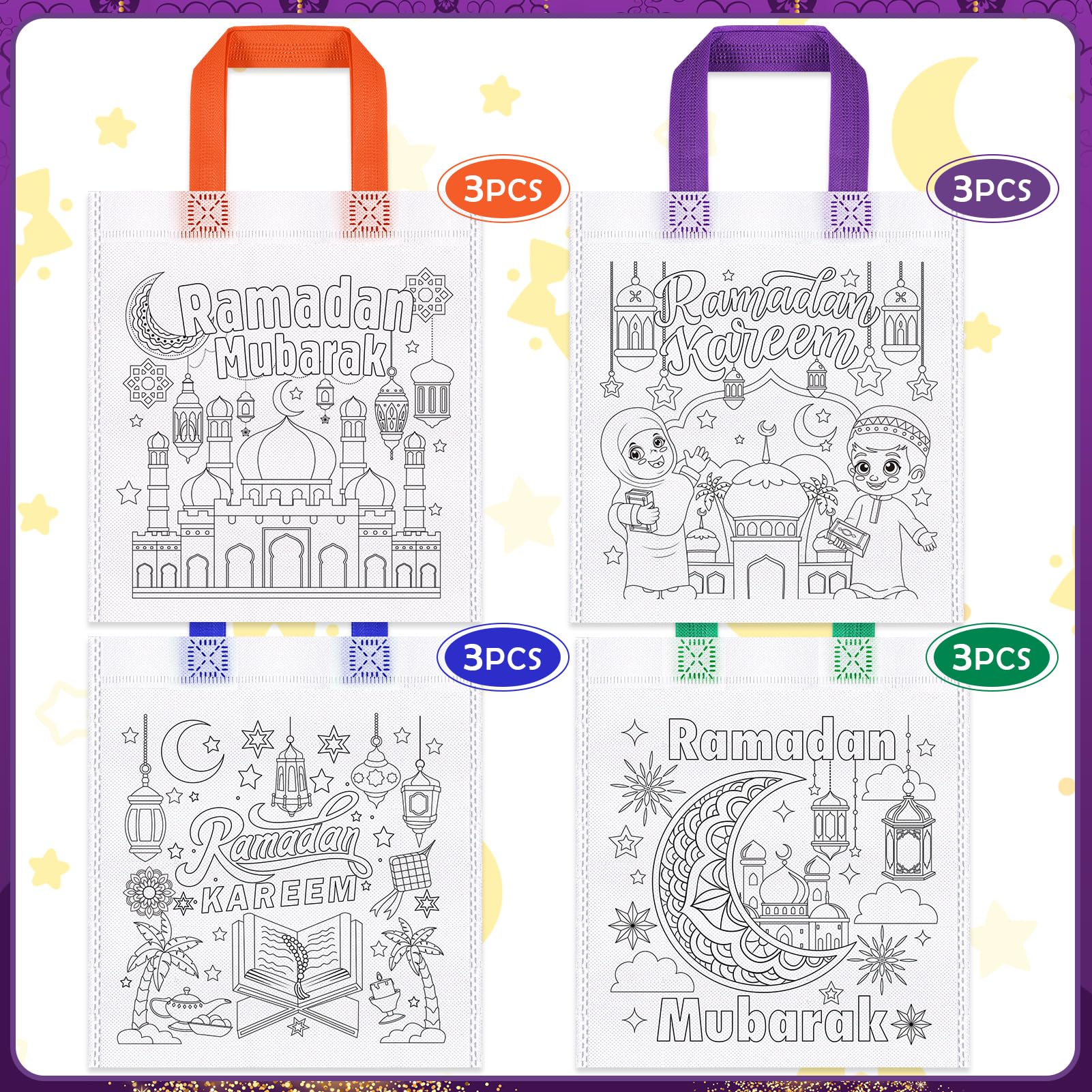 ramadan non-woven tote bag 12pcs set