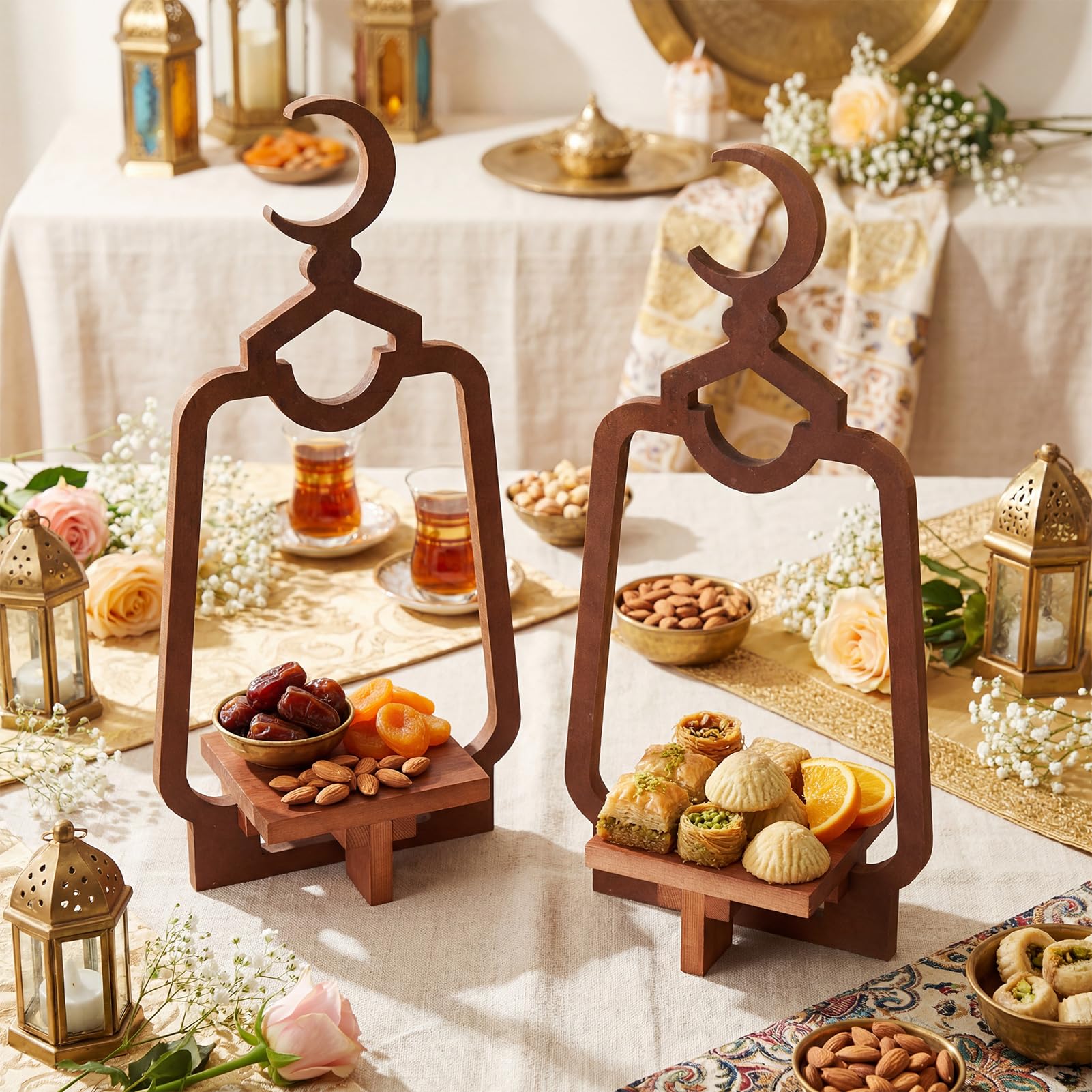 Gold and wood color Ramadan trays decorative and functional
