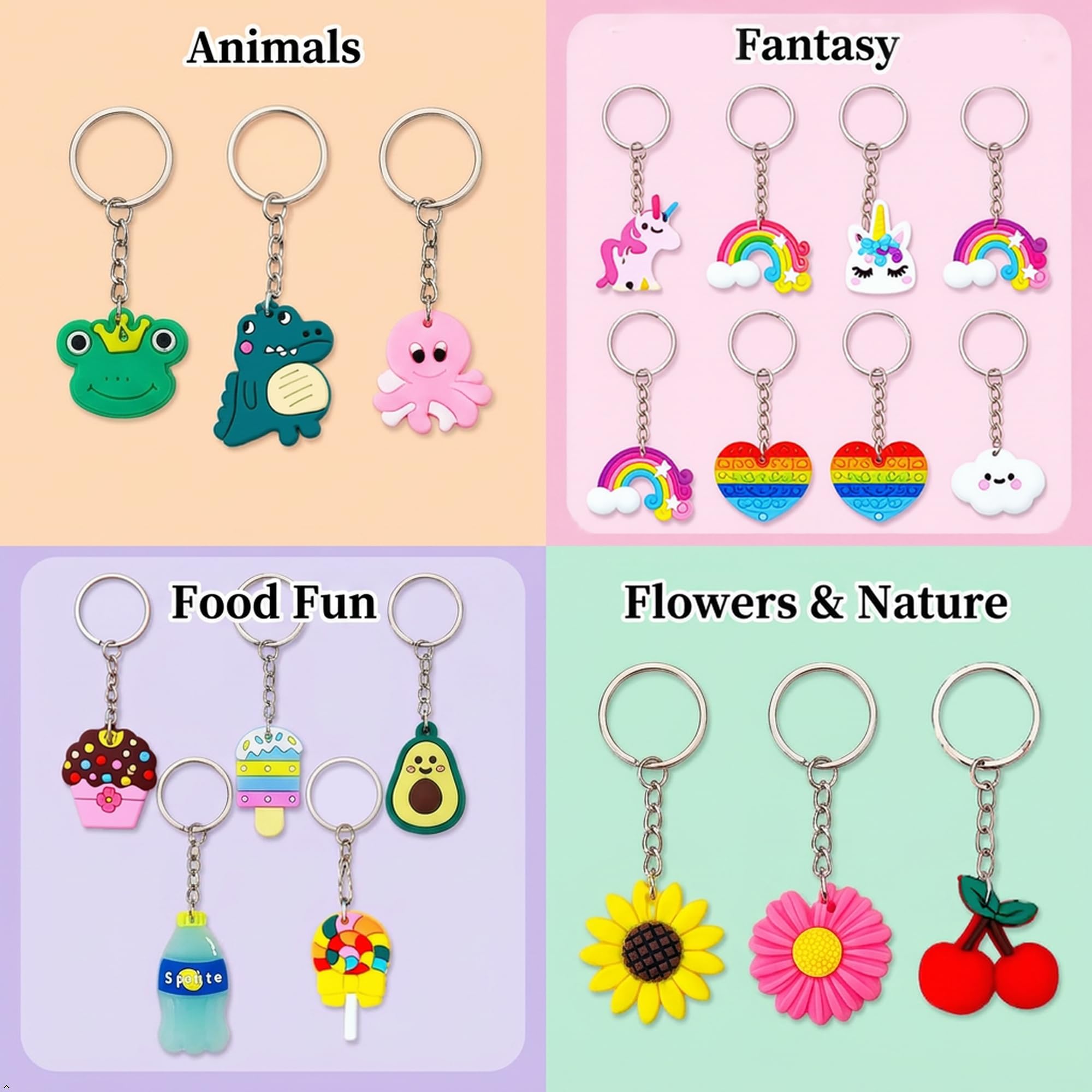 random designs shown in bulk keychains