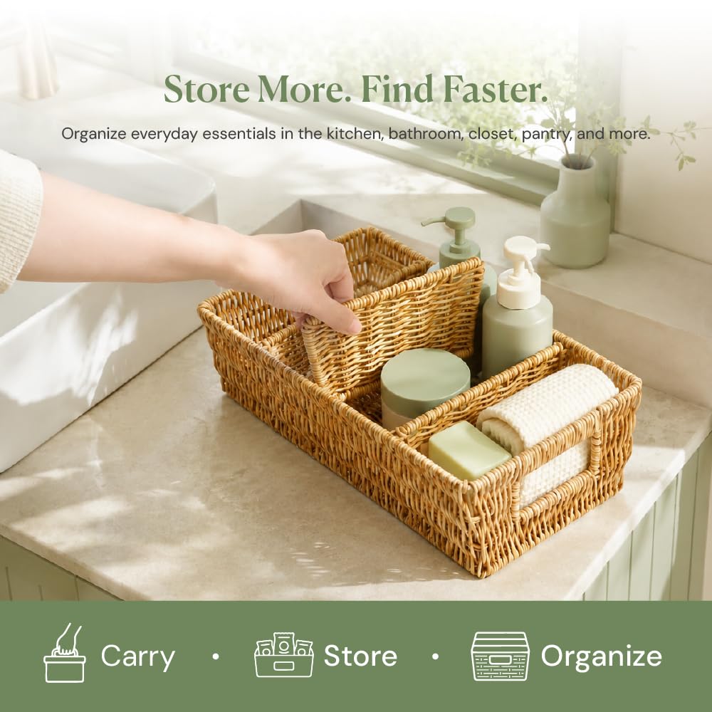 Rattan storage baskets for kitchen and pantry