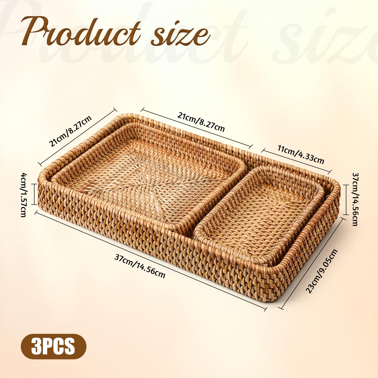 Medium rectangular wicker tray 21 x 21 cm