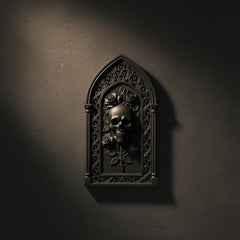 3D printed skull roses under Gothic arch wall decor