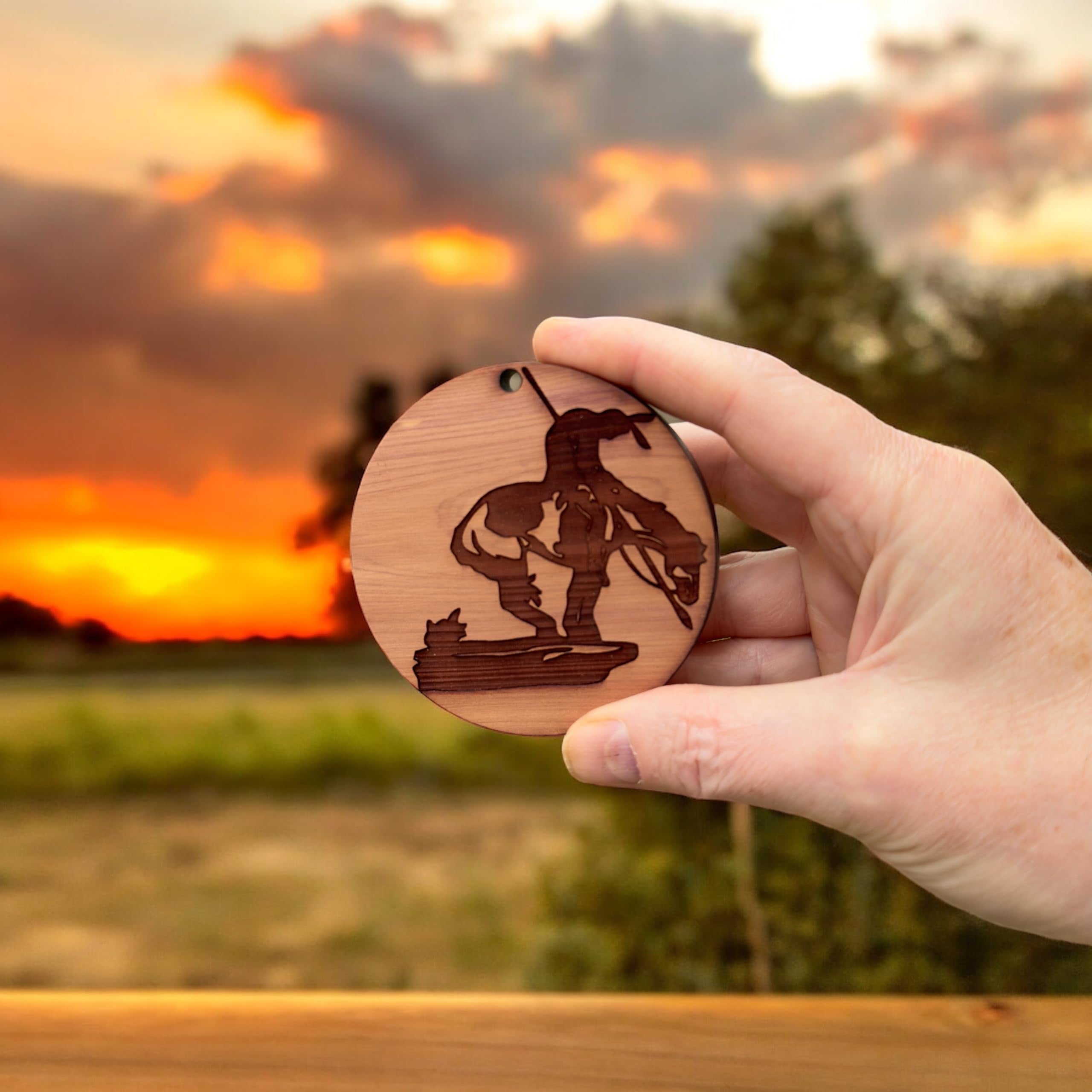 Raw cedar 1/4 inch ornament laser engraved