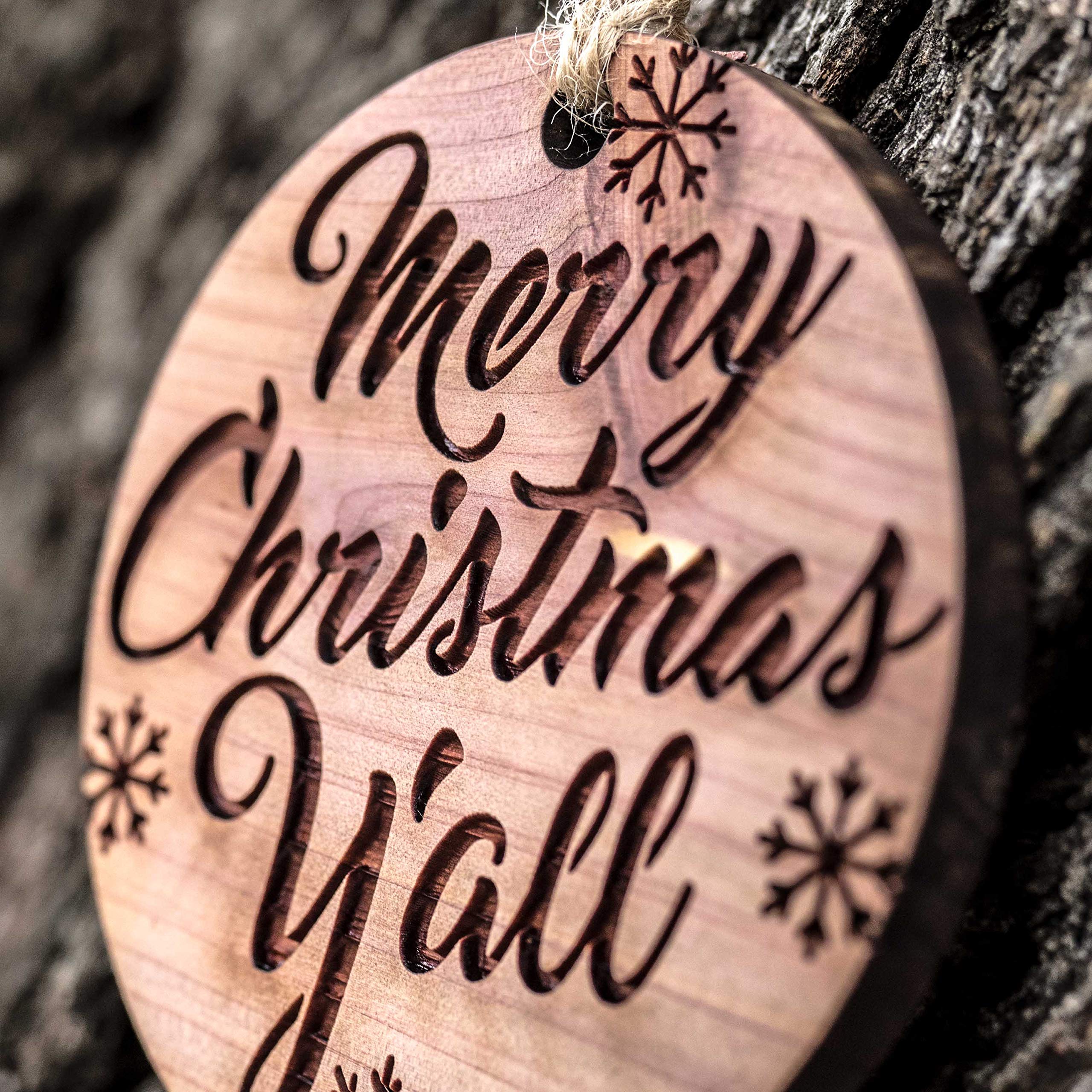 Laser engraved Raw Cedar Ornament 3x3in detail