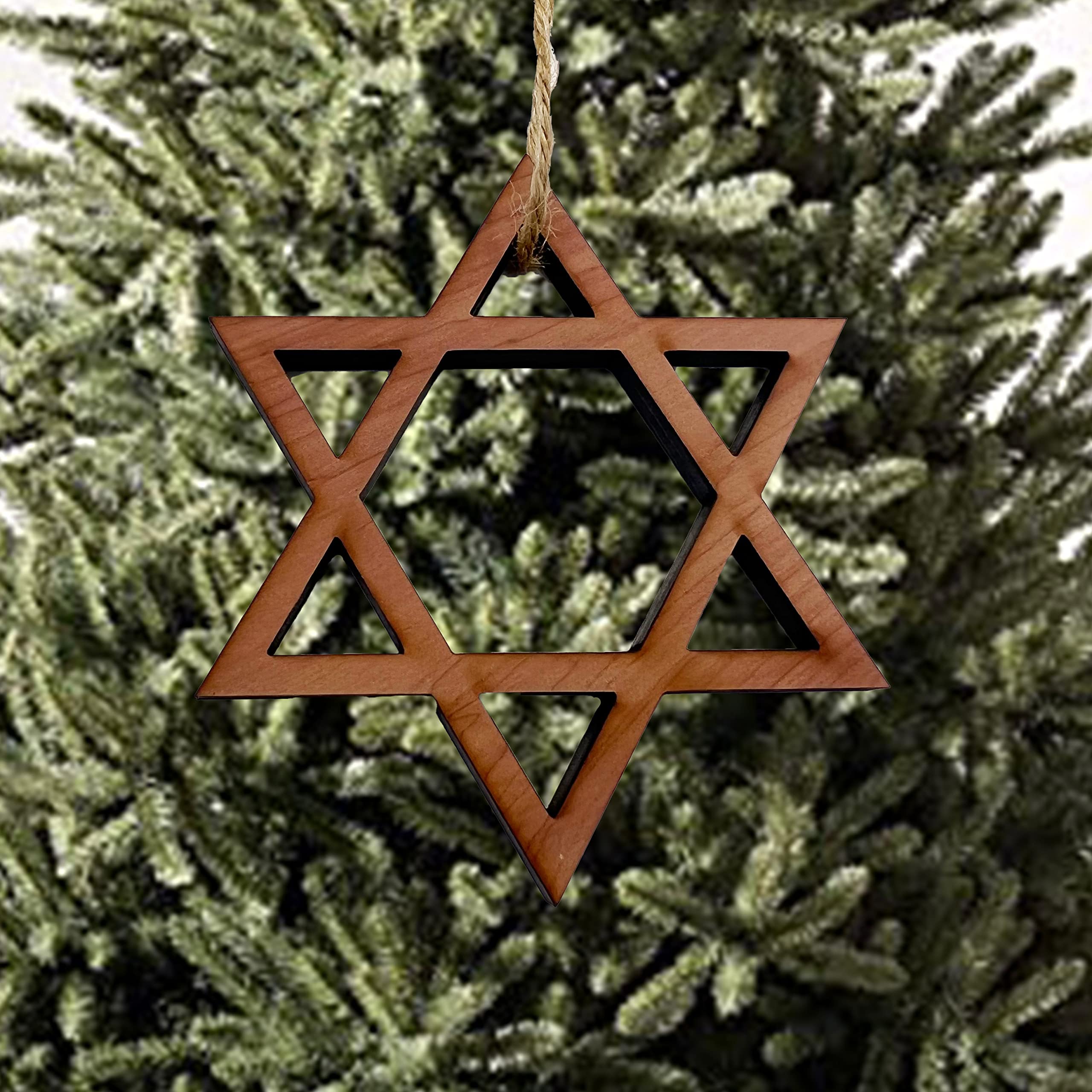 Laser engraved cedar ornament Star of David natural grain