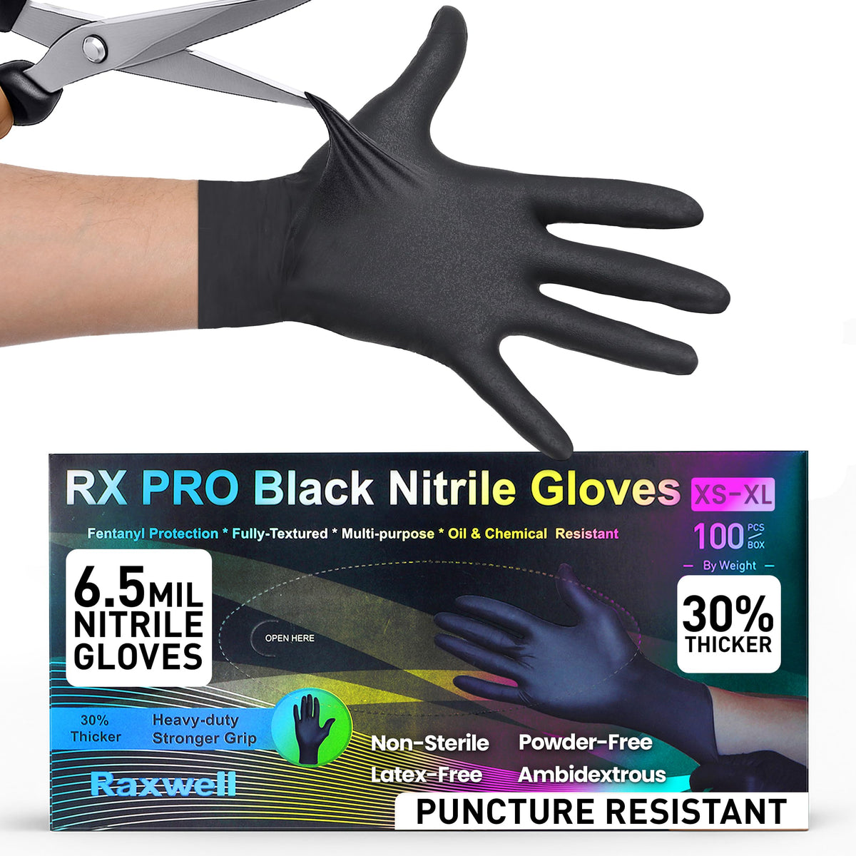 Raxwell Black Nitrile Cooking Gloves 100 Pack product packaging