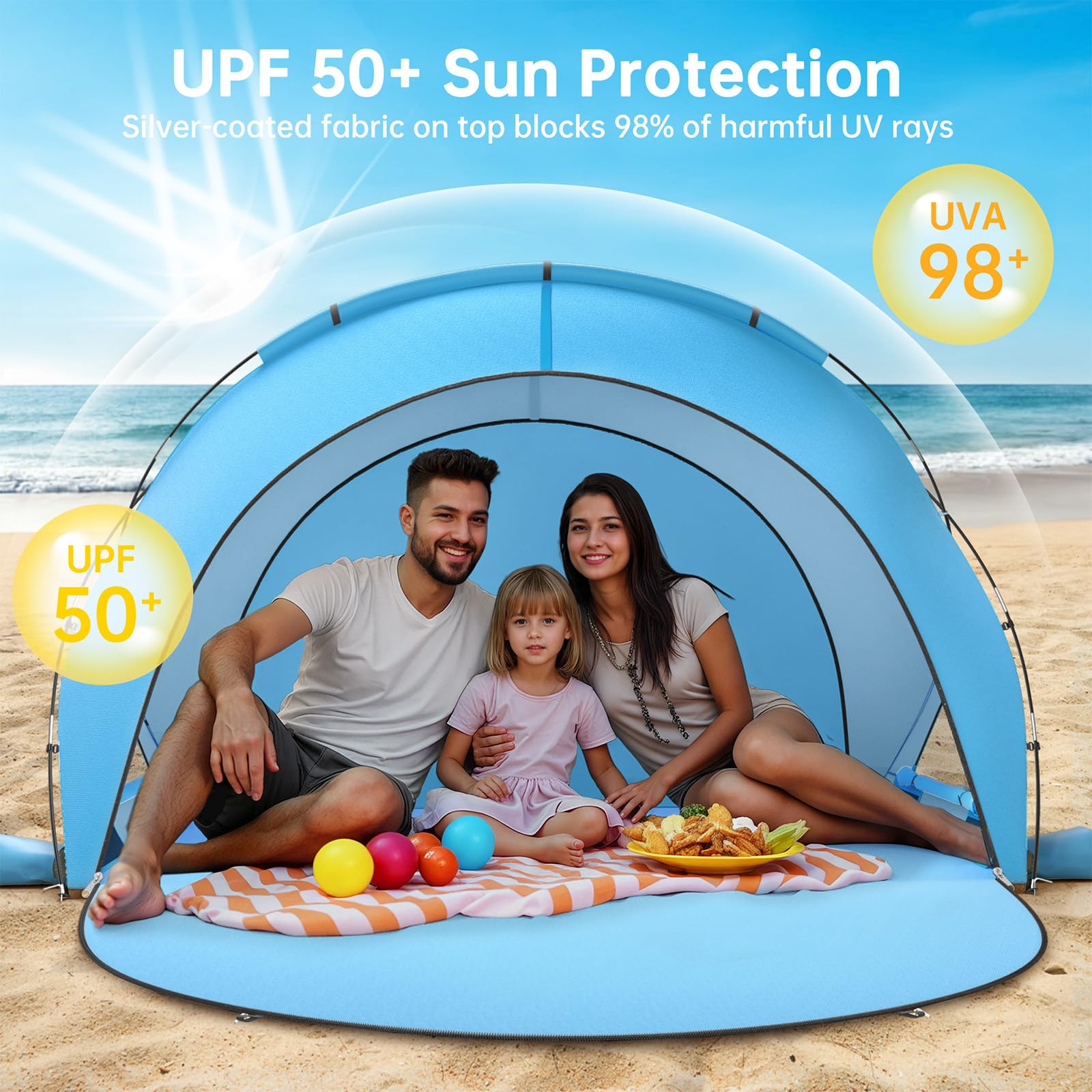 Raynesys windproof beach shelter with sandbags and stakes