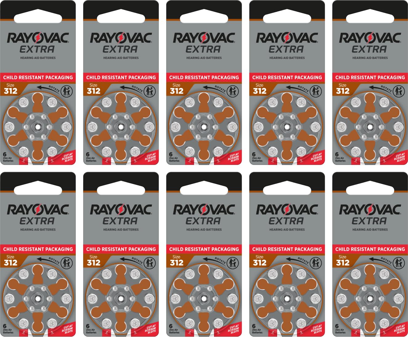 312 Rayovac hearing aid batteries pack for long lasting power