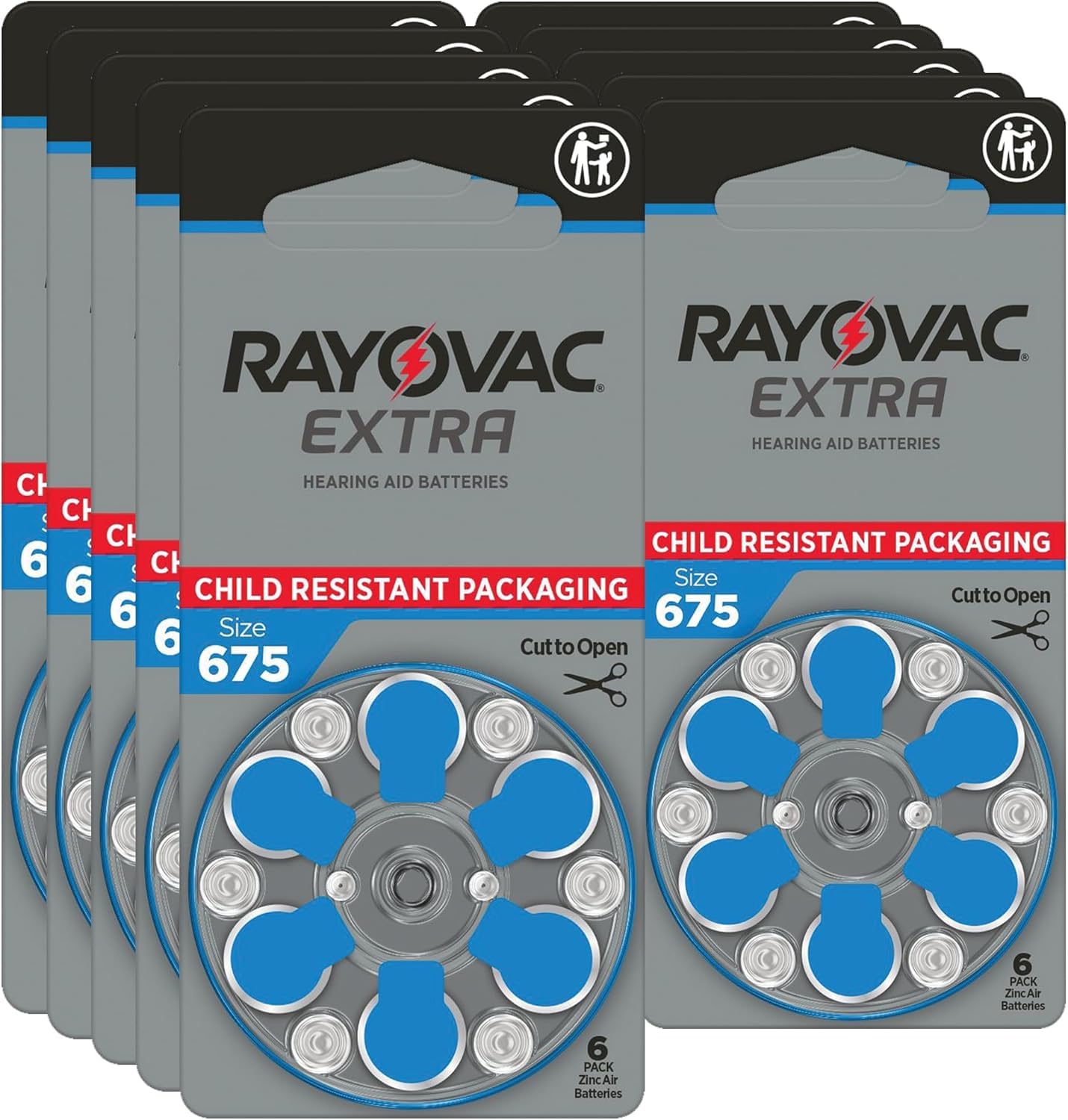 Rayovac Extra Advanced Hearing Aid Batteries 675 size blue tab