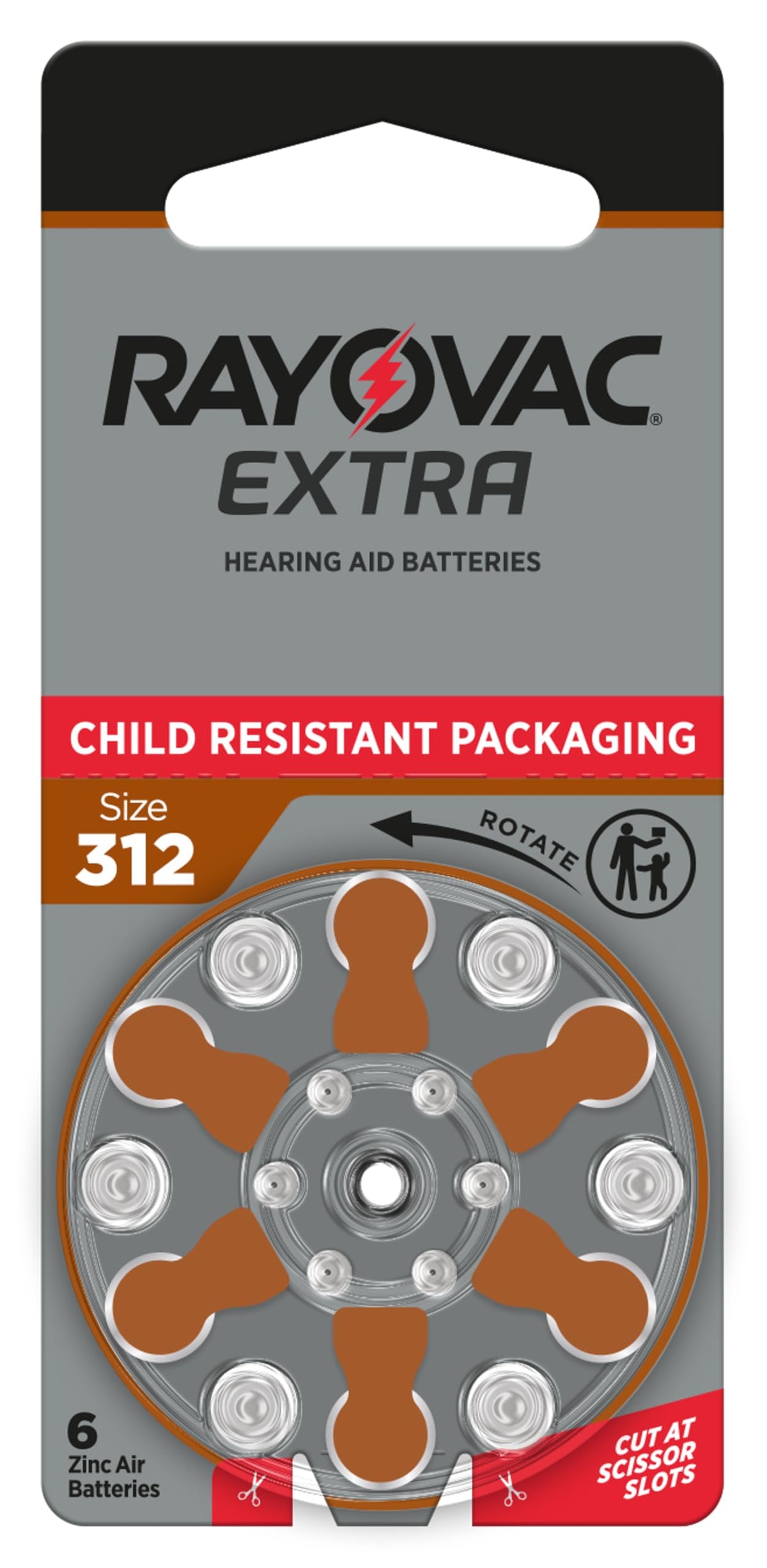 Rayovac extra size 312 hearing aid batteries in original packaging
