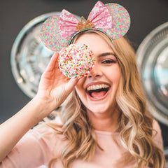 Rainbow crown L sequin ears and bow on headband for cosplay