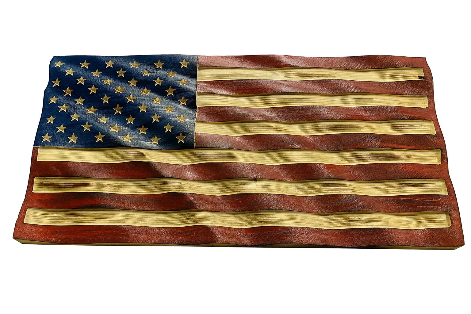 RBM Customs American Wood Flag Wavy 3-D pine wood sign