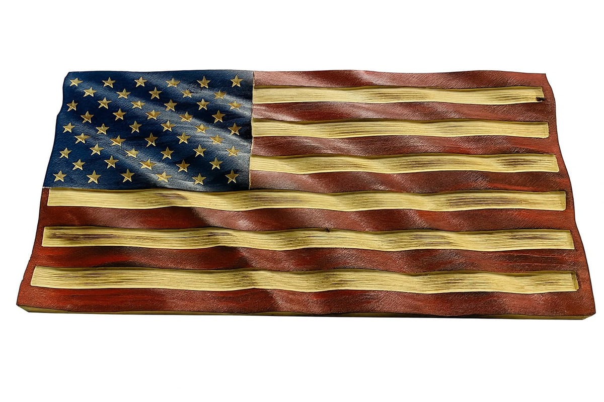 RBM Customs American Wood Flag Wavy 3-D pine wood sign