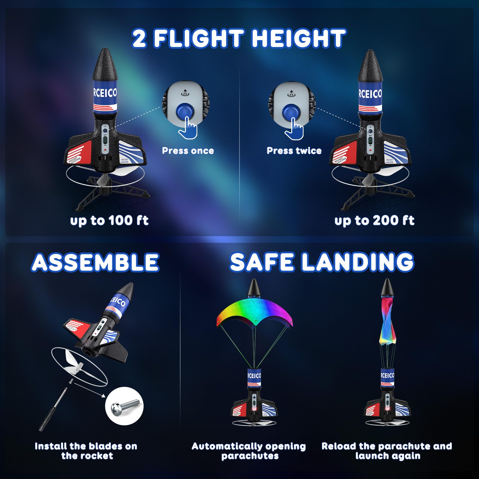 Rceico Rocket Launcher night launch lights
