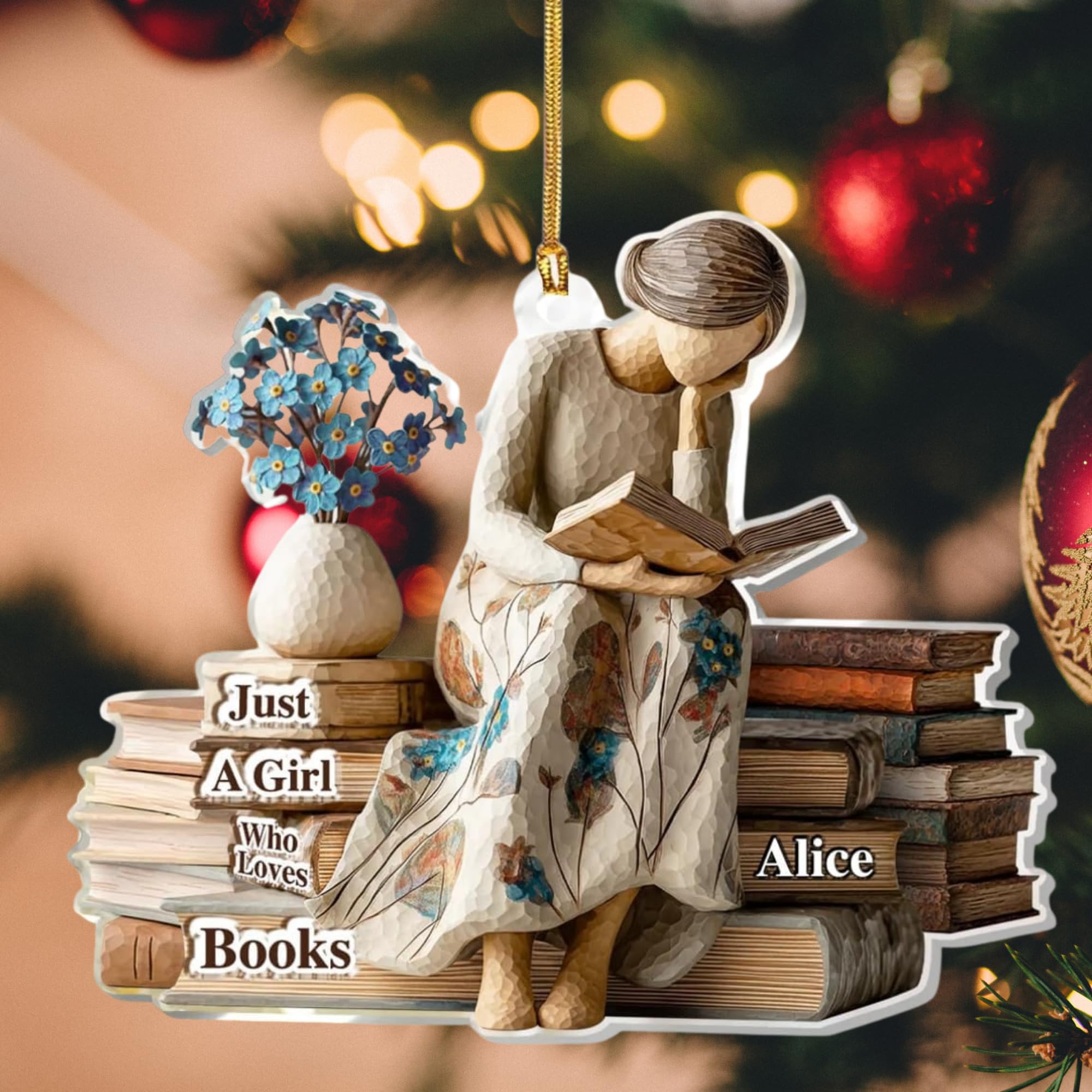 Reading lover ornament personalized with name