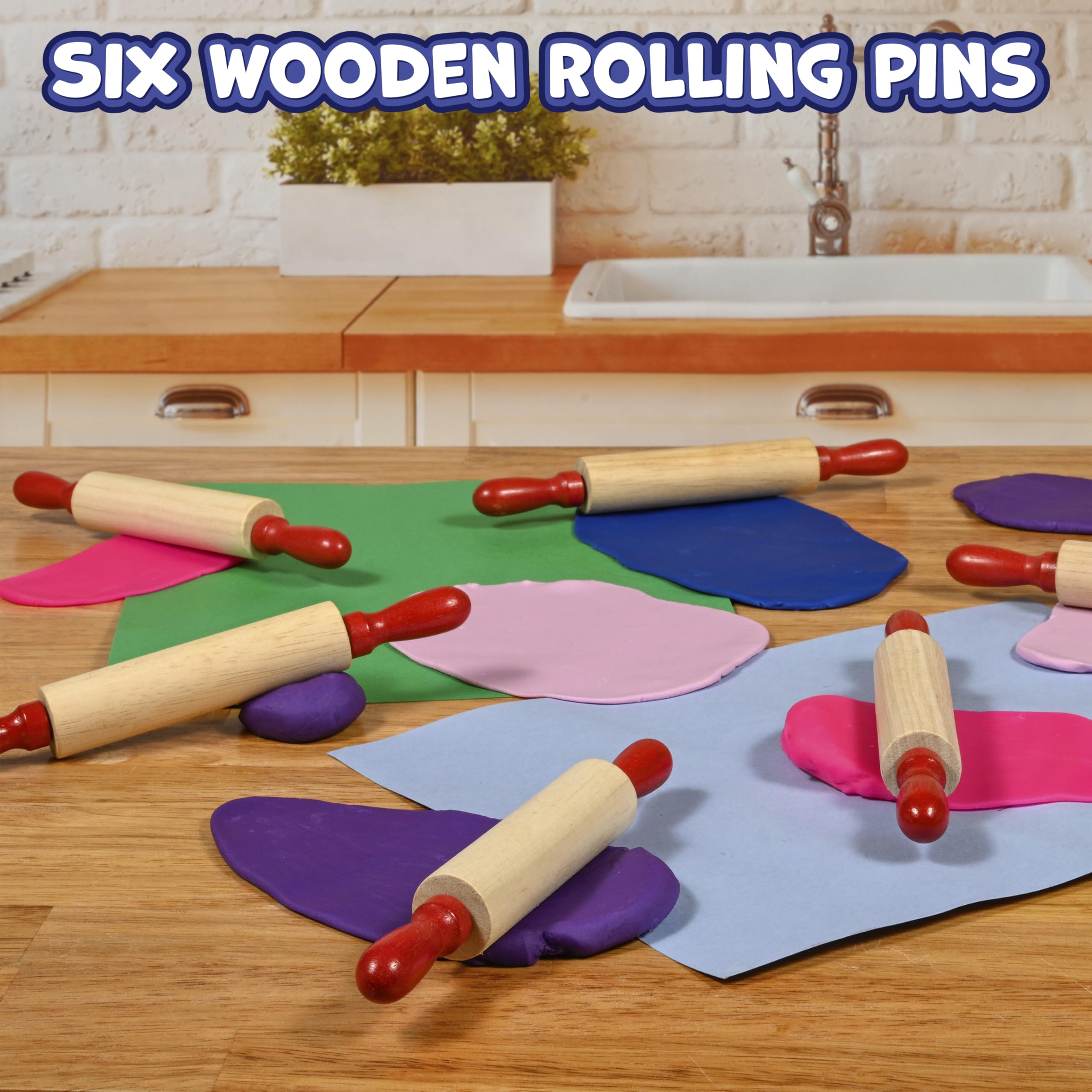 Six mini wooden rolling pins with red handles for crafts