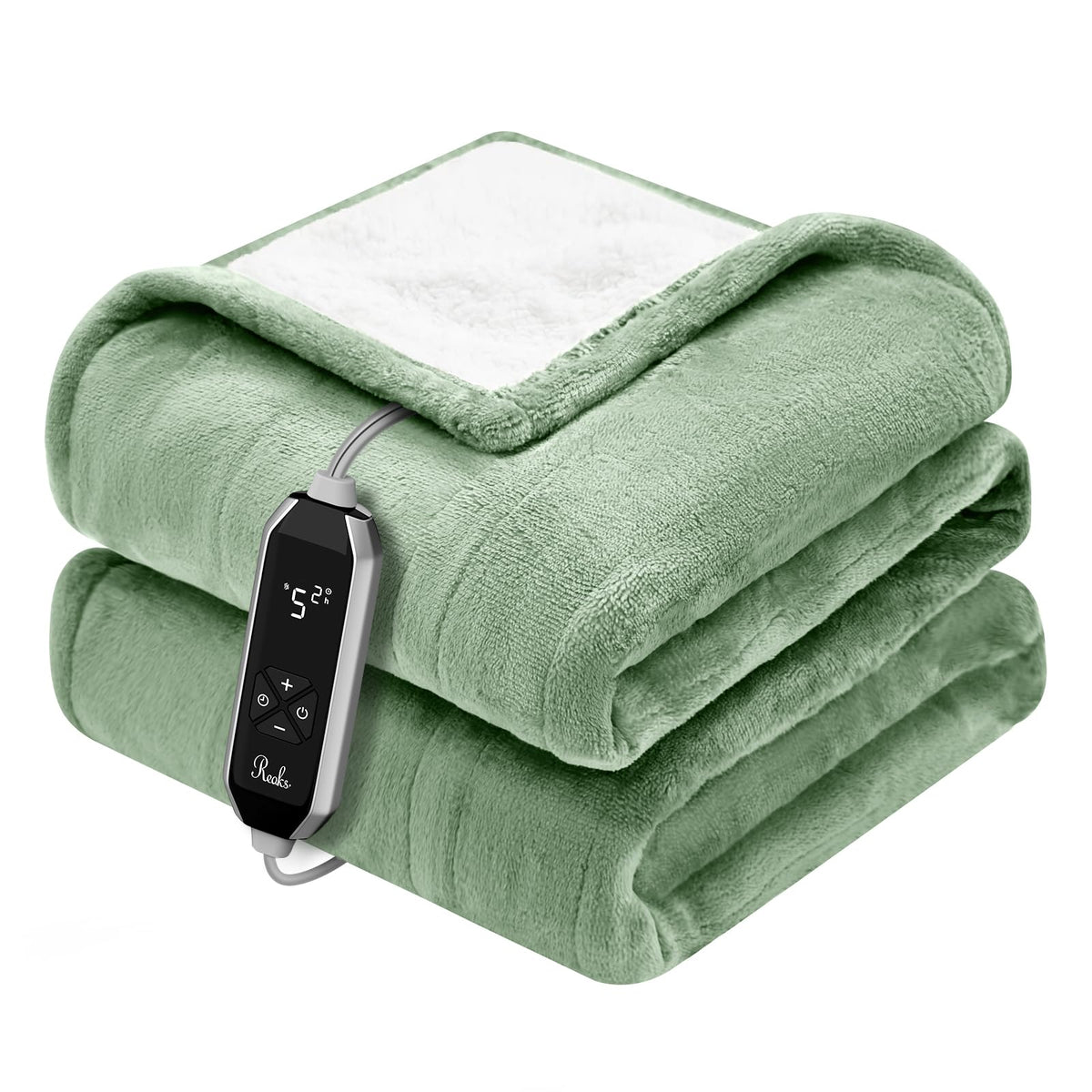 Reaks heated blanket throw green fabric 50x60 inches close up