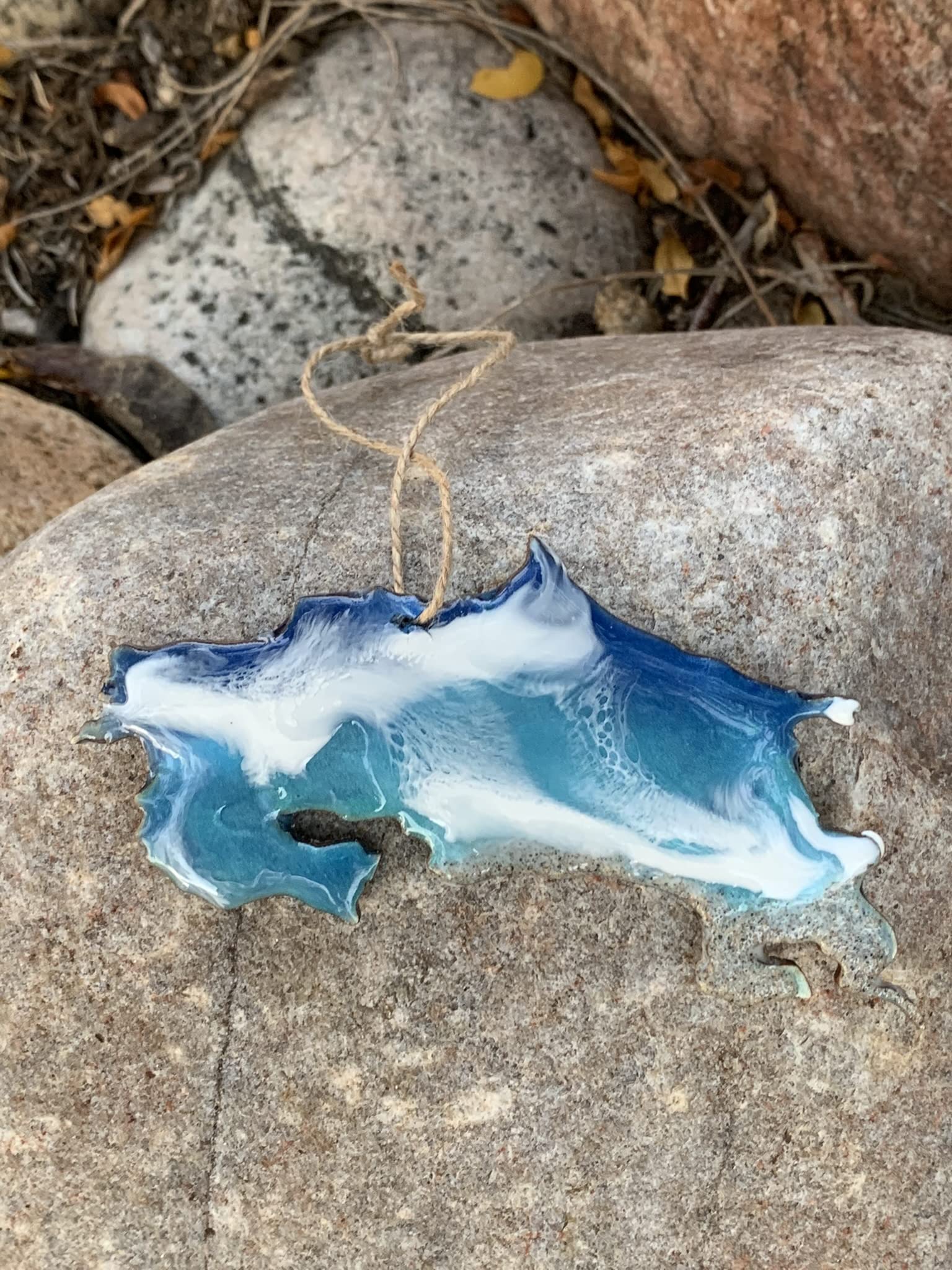 Handmade resin ornament from USA with real beach sand