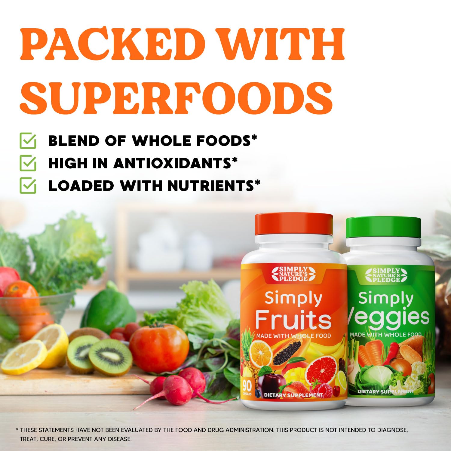 Real fruits and vegetables used in Simply Nature's Pledge formula