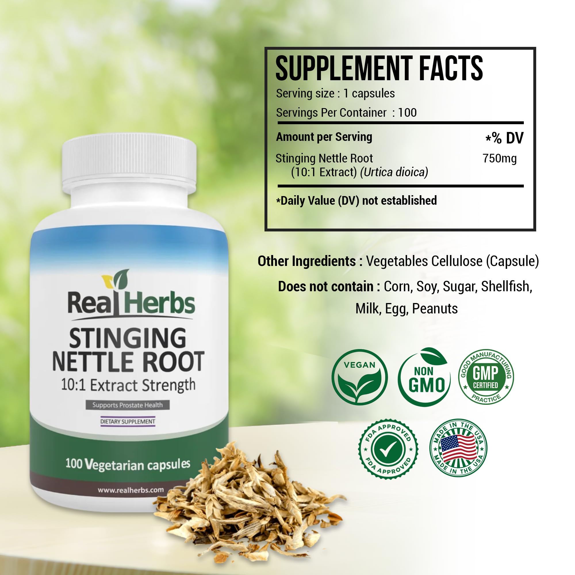 Stinging nettle root extract 10:1 capsule close up