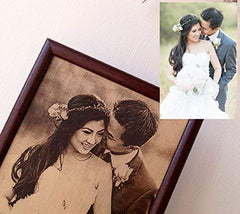 Engraved photograph on real leather 6x8 size