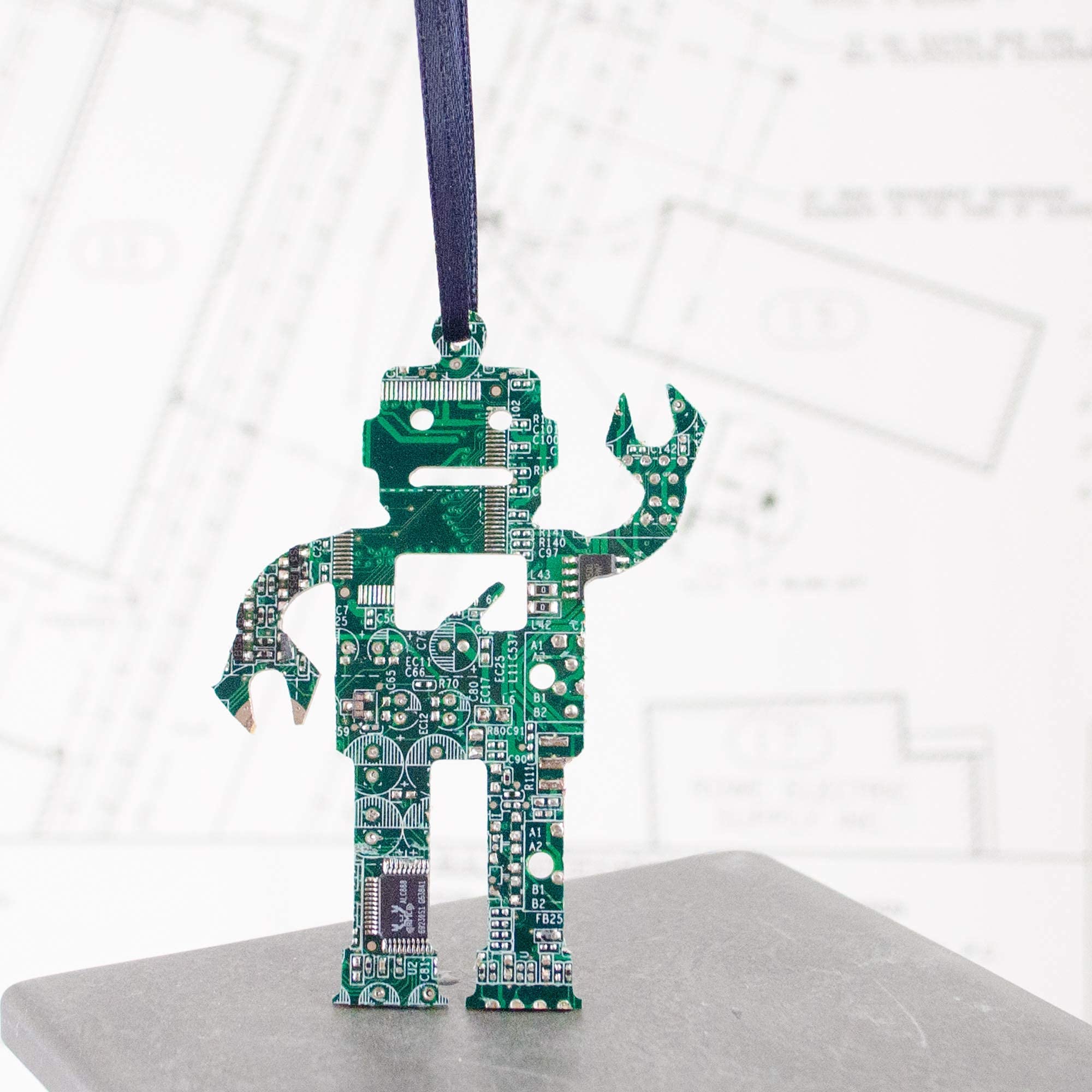Real recycled circuit board ornament detail