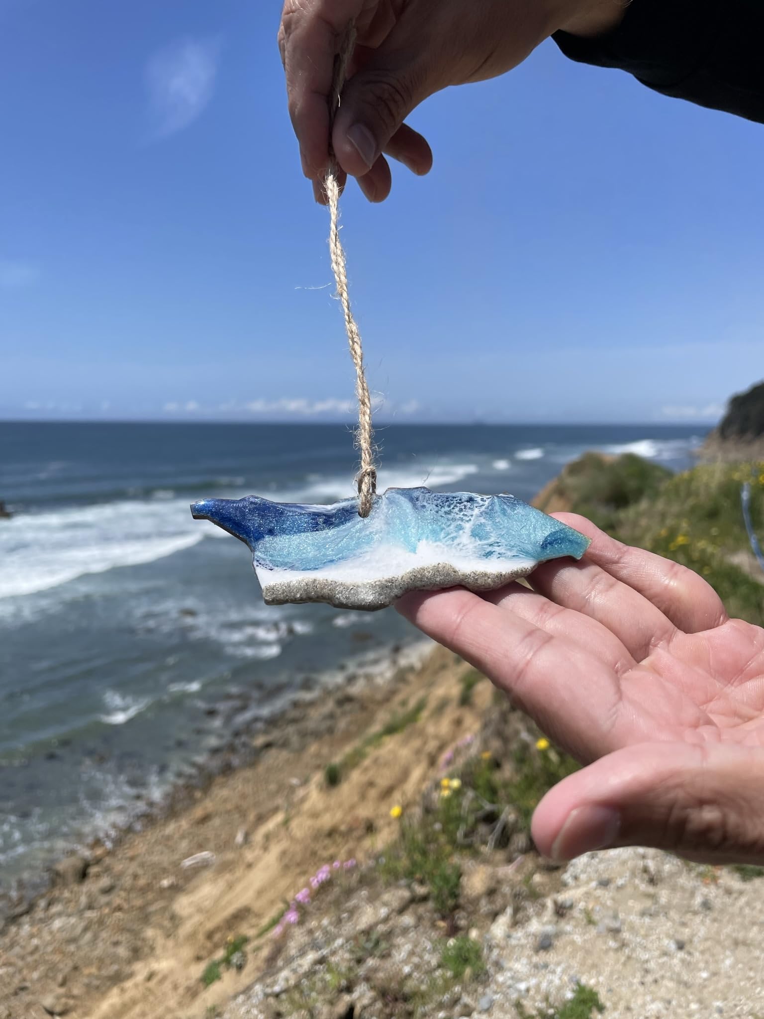 Handmade 4 inch ornament unique sand shoreline motif