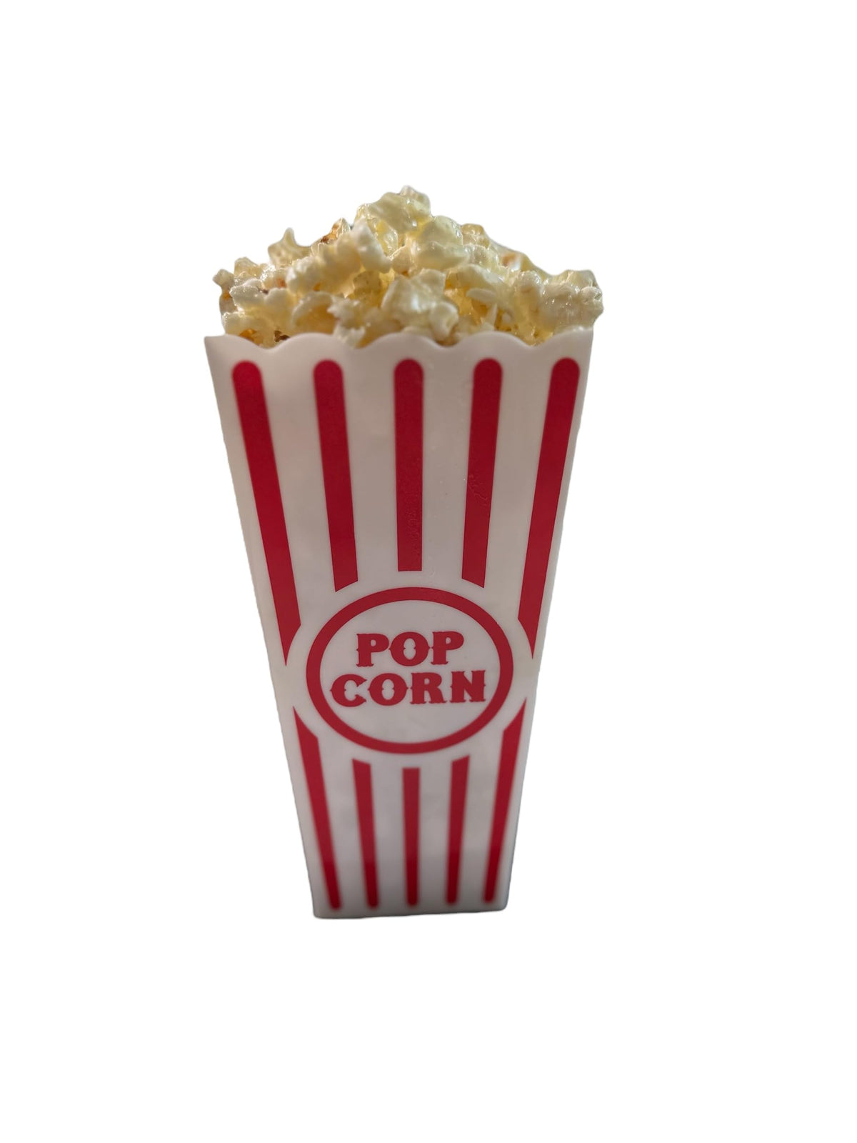 Realistic 8-Inch Faux Popcorn Box Prop with red and white striped box for home theater decor