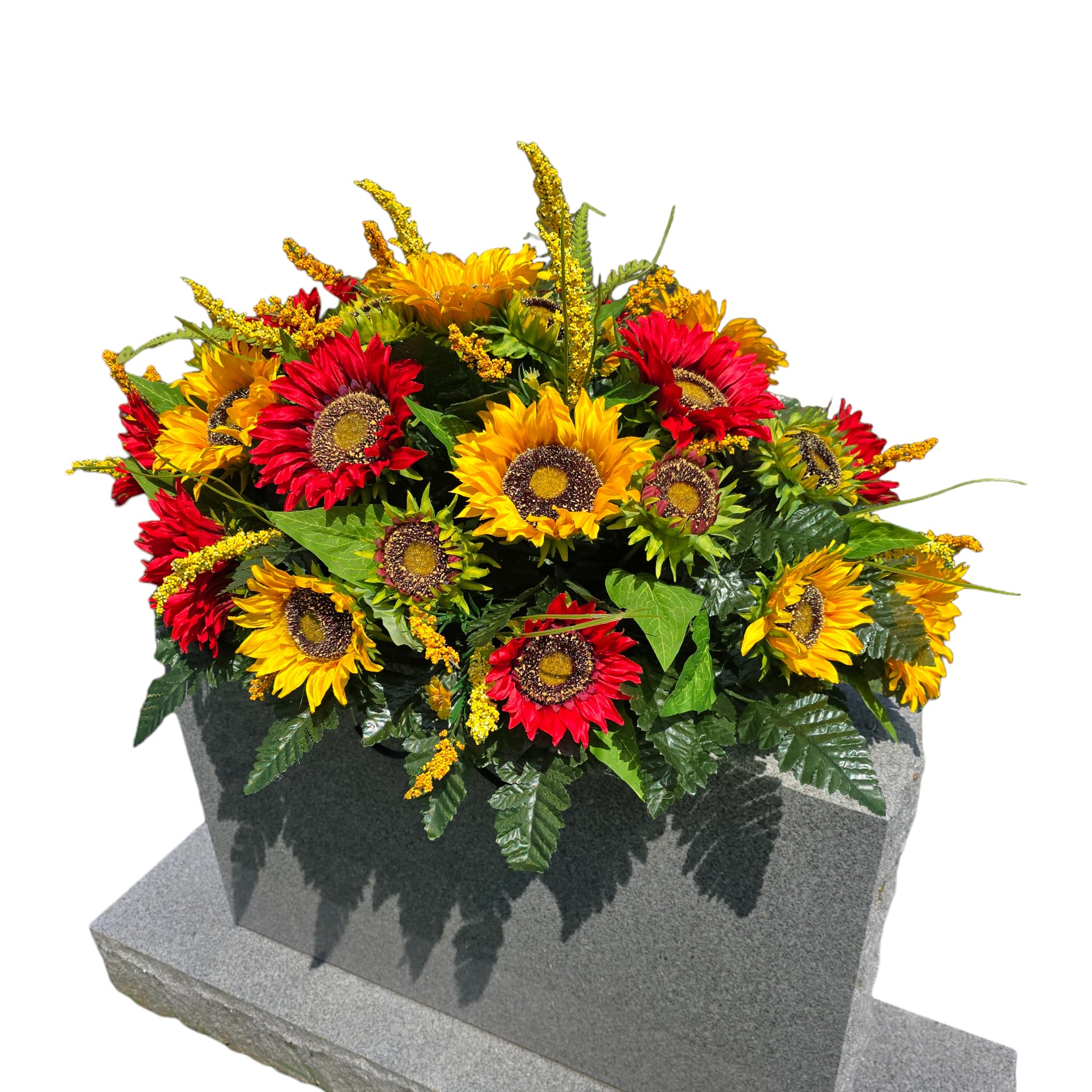 Faux silk grave flowers and silk fern arrangement