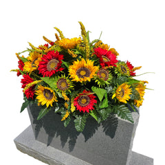 Faux silk grave flowers and silk fern arrangement