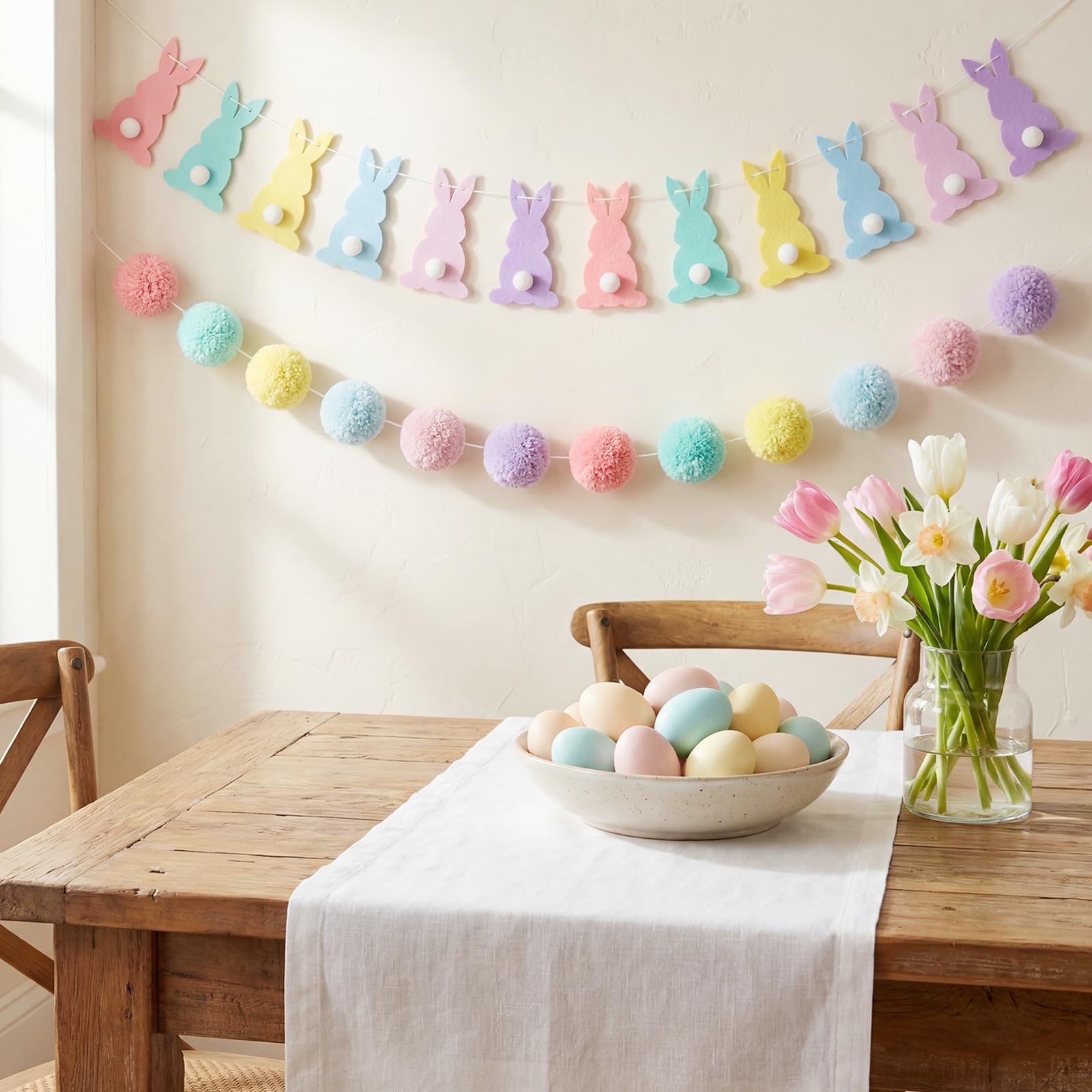 Easter garland in six pastel colors for mantel decor