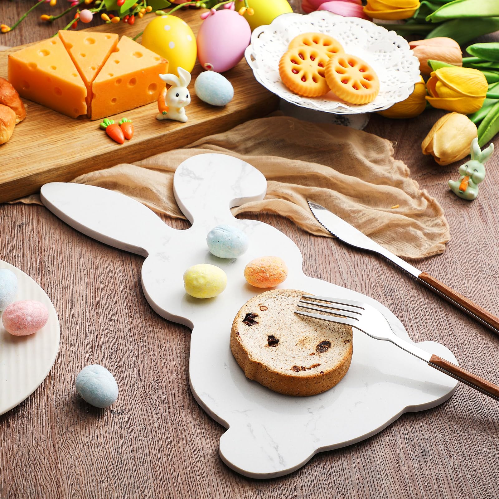 White marble bunny cutting board decorative serving tray