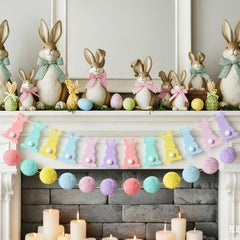 Reallnaive Easter garland mantel with yarn pom pom balls