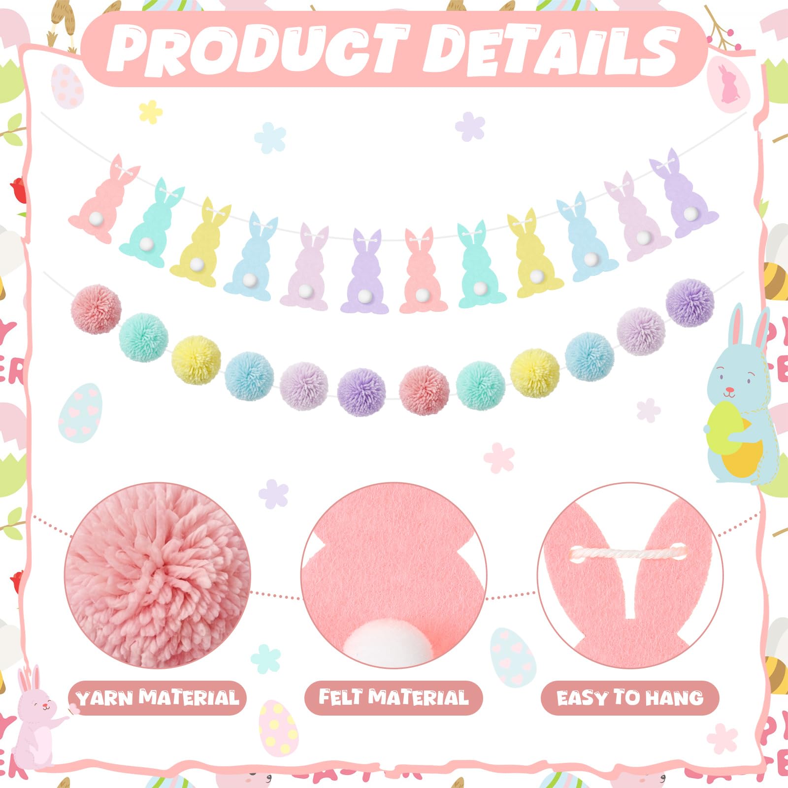 Felt bunny flag and yarn ball flag components