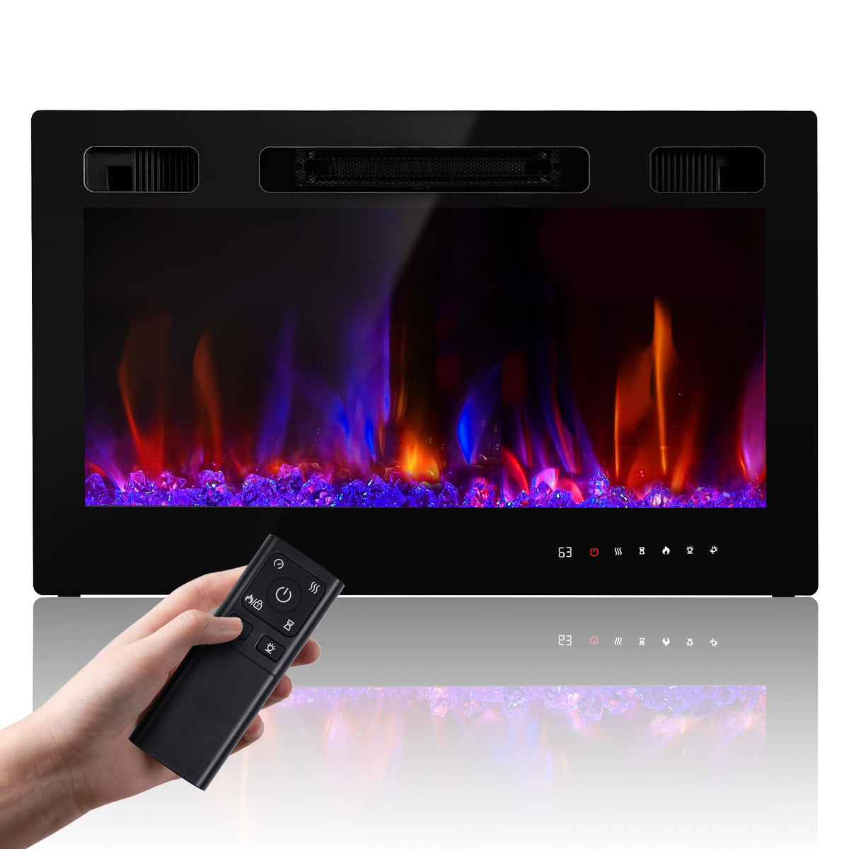 realsmart electric fireplace insert 36 inch slim black front
