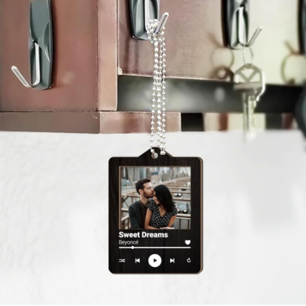 Rear view mirror photo frame with custom text and photo