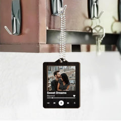 Rear view mirror photo frame with custom text and photo