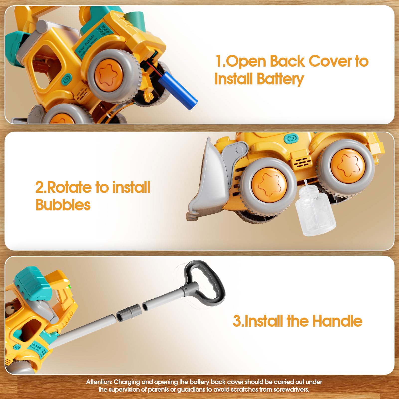 Extension handle and screwdriver included with toy