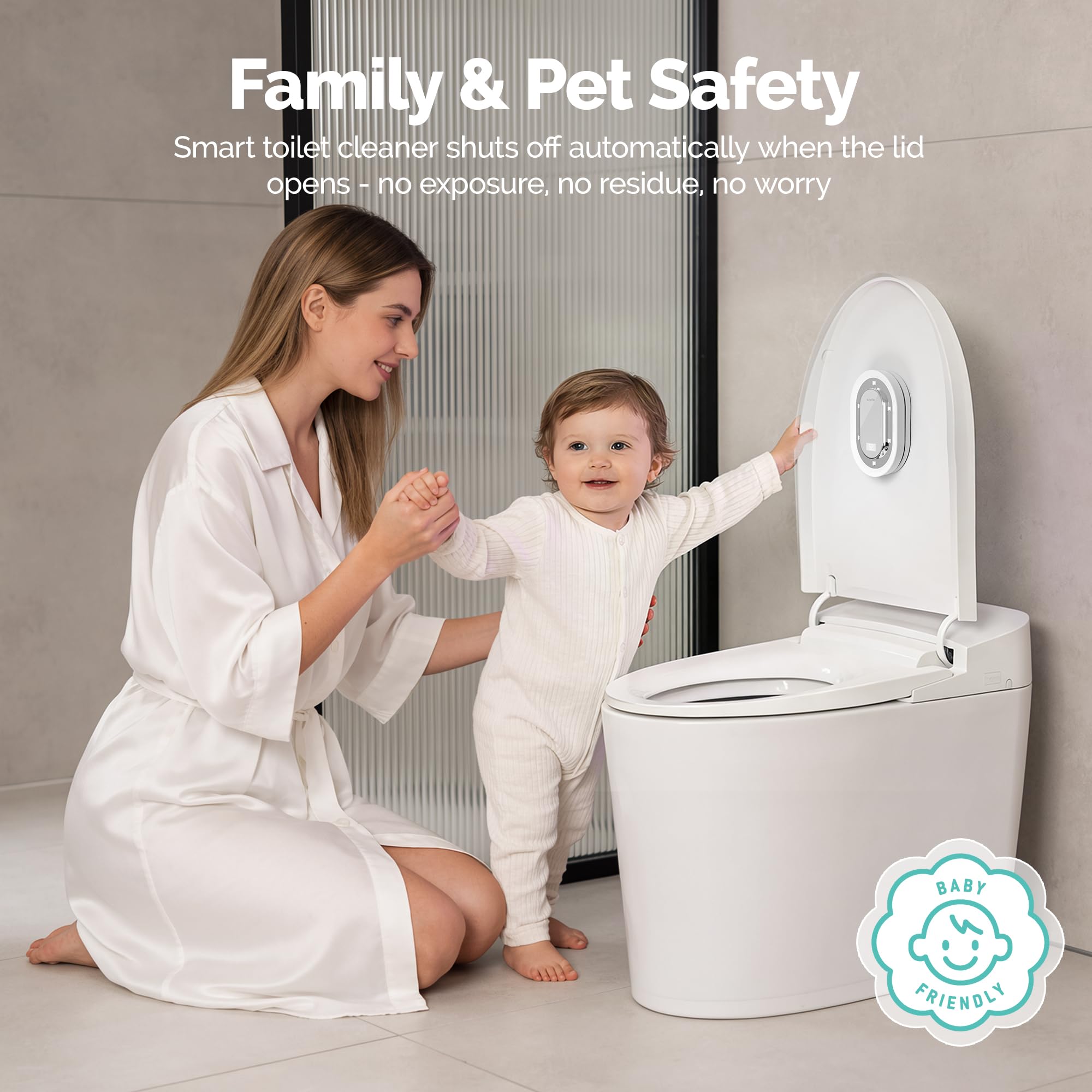 Rechargeable battery powering UV-C toilet cleaner up to 60 days