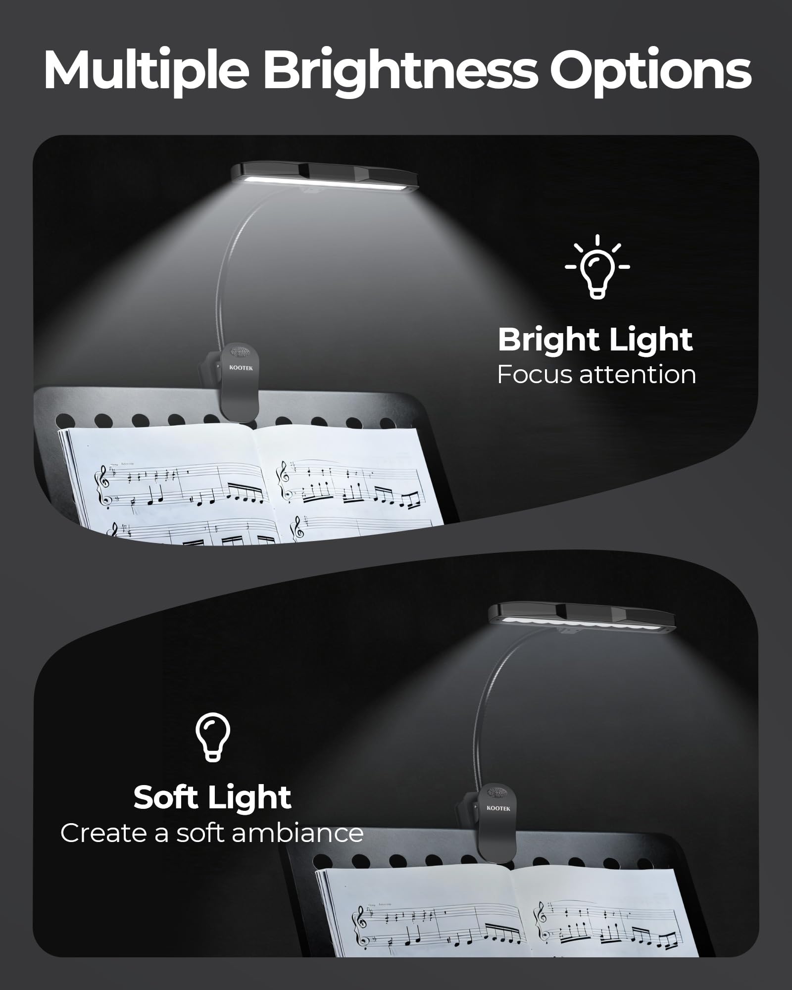 Rechargeable 2000mAh LED music stand light in desk setup