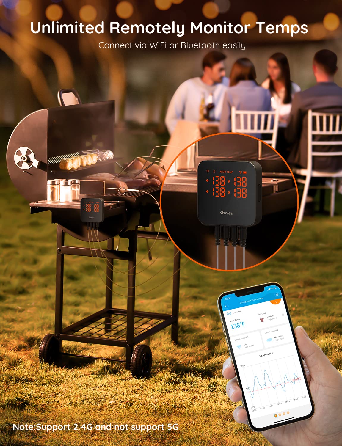 Rechargeable 3000mAh battery meat thermometer