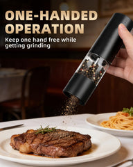 One-handed salt pepper grinder set shown in close view
