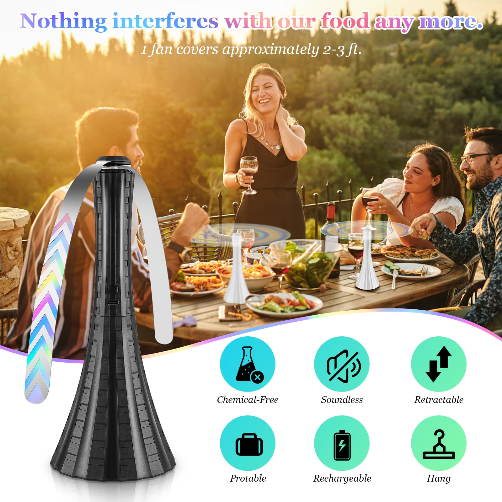 Rechargeable table top fly fan black